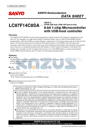 LC87F14C8SA datasheet - FROM 128K byte, RAM 10K byte on-chip 8-bit 1-chip Microcontroller with USB-host controller