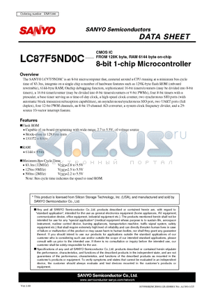 LC87F5ND0C datasheet - 8-bit 1-chip Microcontroller