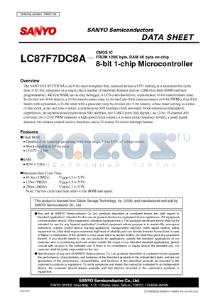 LC87F7DC8A datasheet - CMOS IC FROM 128K byte, RAM 4K byte on-chip 8-bit 1-chip Microcontroller