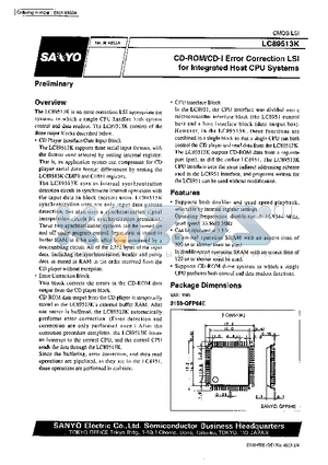 LC89513K datasheet - CD-ROM Error Correction LSI for Integrated Host CPU System