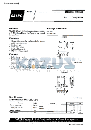 LC89925 datasheet - PAL 1H Delay Line