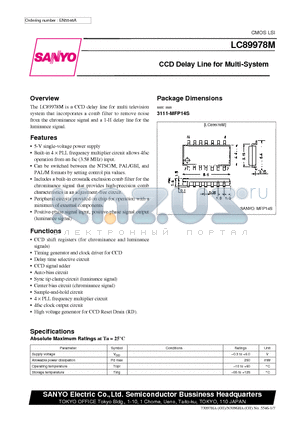 LC89978M datasheet - CCD Delay Line for Multi-System