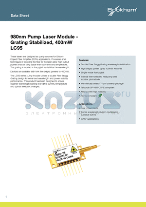 LC95 datasheet - 980nm Pump Laser Module - Grating Stabilized, 400mW