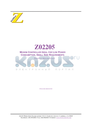 Z0220516PSC1961 datasheet - MODEM CONTROLLER IDEAL FOR LOW POWER CONSUMPTION, SMALL SIZE REQUIREMENTS