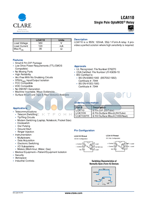 LCA110STR datasheet - Single Pole OptoMOS Relay