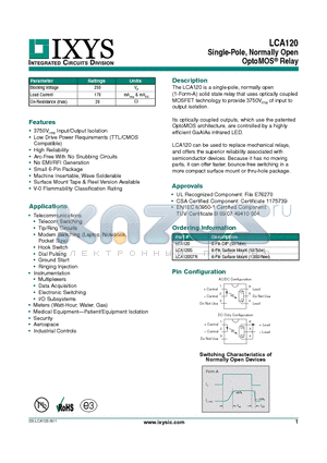 LCA120STR datasheet - Single-Pole, Normally Open OptoMOS Relay