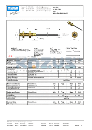 MK11-B8-1A66B-500W datasheet - MK Reed Sensor