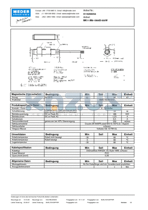 MK11-M8-1A66B-500W_DE datasheet - (deutsch) MK Reed Sensor