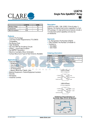 LCA715STR datasheet - Single Pole OptoMOS Relay
