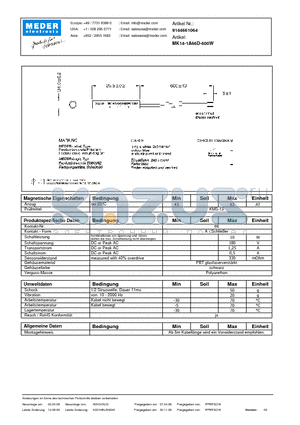 MK14-1A66D-600W datasheet - MK Reed Sensors