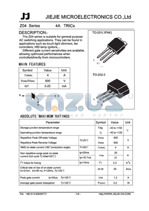 Z04-10L1 datasheet - 4A TRICs