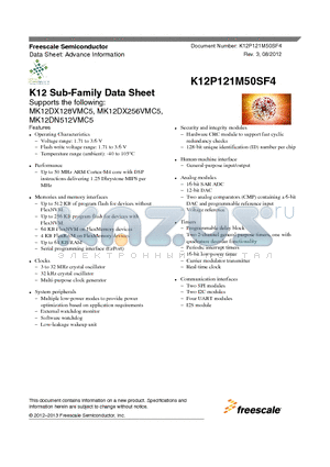 MK12DN512VMC5 datasheet - K12 Sub-Family Data Sheet