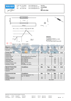 MK16-B-0 datasheet - MK Reed Sensors