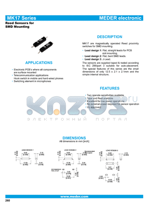 MK17-C-1 datasheet - Reed Sensors for SMD Mounting