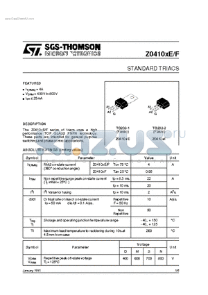 Z0410XE datasheet - STANDARD TRIACS