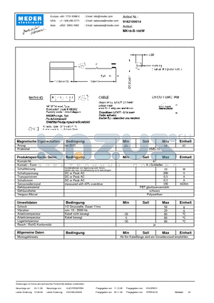 MK18-B-100W_DE datasheet - (deutsch) MK Reed Sensor