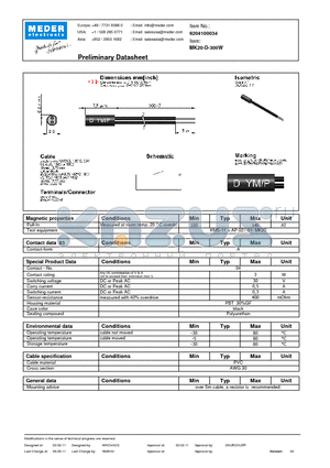 MK20-D-300W datasheet - MK Reed Sensor
