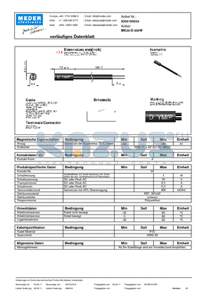 MK20-D-300W_DE datasheet - (deutsch) MK Reed Sensor