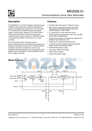 MK2058-01SI datasheet - Communications Clock Jitter Attenuator