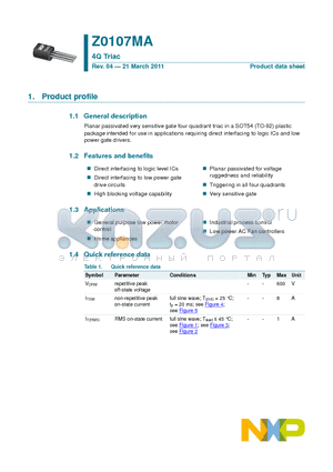 Z0707MA datasheet - Logic level four-quadrant triac