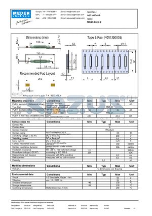 MK23-66-D-2 datasheet - MK Reed Sensors