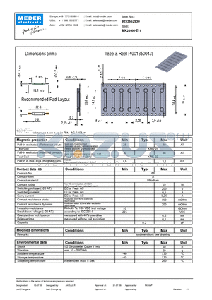 MK23-66-E-1 datasheet - MK Reed Sensor