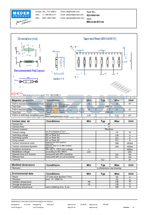 MK23-80-BV100 datasheet - MK Reed Sensor