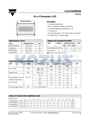 LCD-016M004B datasheet - 16 x 4 Character LCD