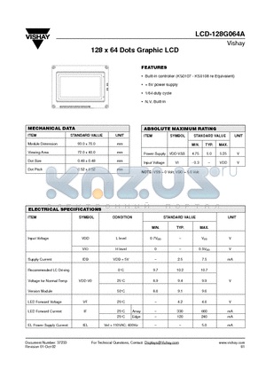 LCD-128G064A datasheet - 128 x 64 Dots Graphic LCD