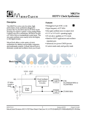 MK2716S datasheet - HDTV Clock Synthesizer