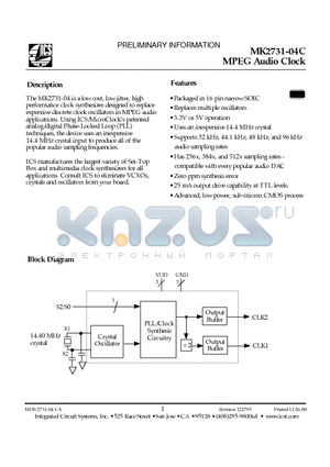 MK2731-04STR datasheet - MPEG Audio Clock