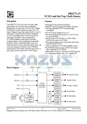 MK2771-15RTR datasheet - VCXO and Set-Top Clock Source