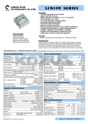 LCD15-24D12W datasheet - 15 WATTS MAXIMUM OUTPUT POWER