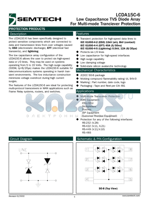 LCDA15C-6 datasheet - Low Capacitance TVS Diode Array For Multi-mode Transciever Protection