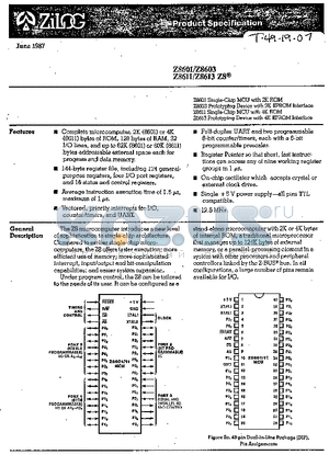 Z08611 datasheet - Full-duplex UART and two programmable 8-bit counter/timers, each with a 6-bit