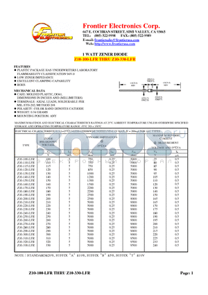 Z10-115-LFR datasheet - 1 WATT ZENER DIODE