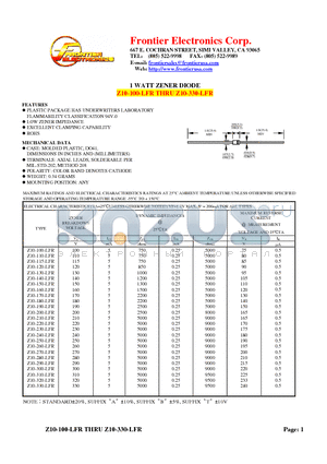 Z10-220-LFR datasheet - 1 WATT ZENER DIODE