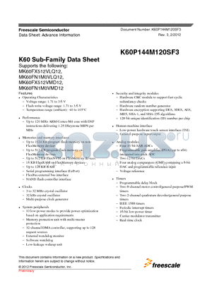 MK60FN1M0VLQ12 datasheet - K60 Sub-Family Data Sheet