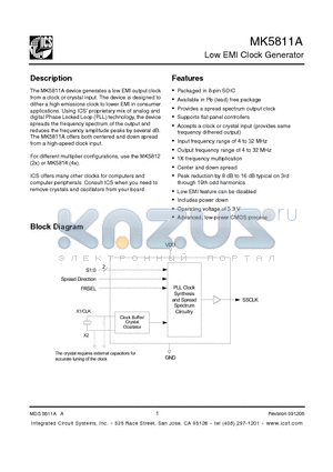 MK5811ASTR datasheet - Low EMI Clock Generator