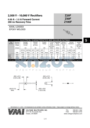 Z100F datasheet - 2,500 V - 10,000 V Rectifiers