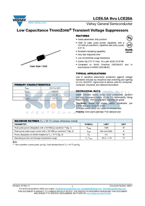 LCE9.0A datasheet - Low Capacitance TRANSZORB^ Transient Voltage Suppressors