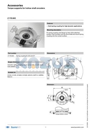 Z119043 datasheet - Accessories Torque supports for hollow shaft encoders