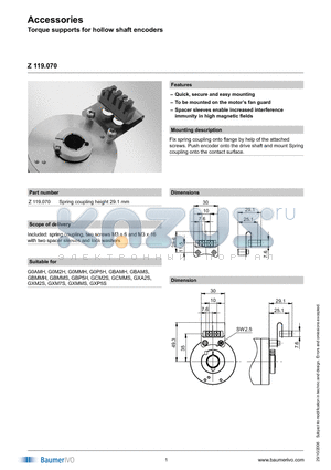 Z119070 datasheet - Accessories Torque supports for hollow shaft encoders