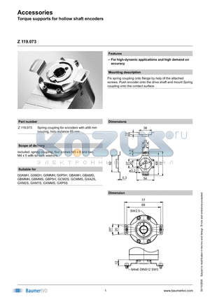 Z119073 datasheet - Accessories Torque supports for hollow shaft encoders