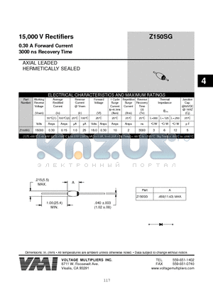 Z150FG datasheet - 15,000 V Rectifiers 0.30 A Forward Current 3000 ns Recovery Time