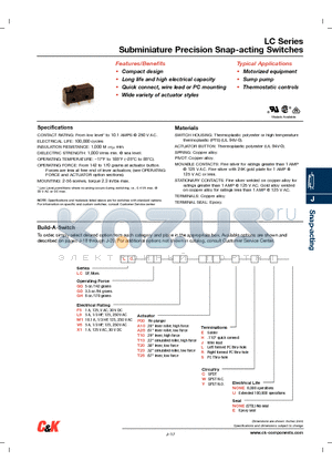 LCGGP00ECUE datasheet - Subminiature Precision Snap-acting Switches