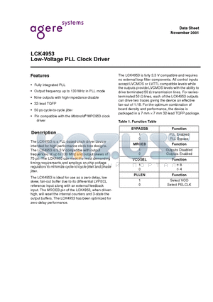 LCK4953 datasheet - Low-Voltage PLL Clock Driver