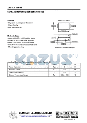 Z1SMA13 datasheet - SURFACE MOUNT SILICON ZENER DIODES