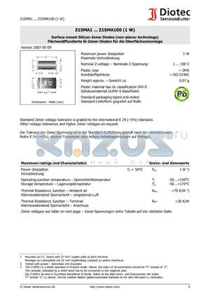 Z1SMA15 datasheet - Surface mount Silicon-Zener Diodes