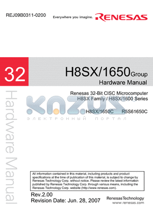 R5S61650CFPV datasheet - Renesas 32-Bit CISC Microcomputer H8SX Family / H8SX/1600 Series